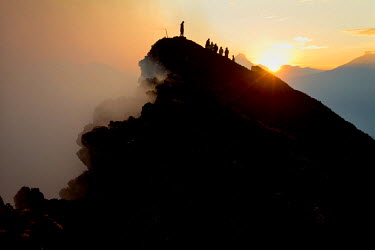 Tourists at the top of the Nyiragongo Volcano in the Virunga National Park.