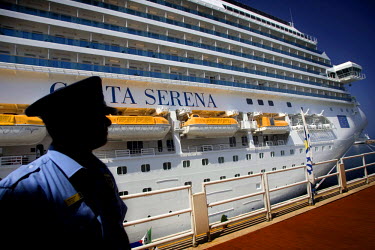 A cruise liner, from the Italian shipping company Costa, moored in the port of Palermo before departure for a cruise on the Mediterranean Sea.