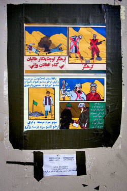 A poster warns of the dangers of roadside bombs and IEDs.
