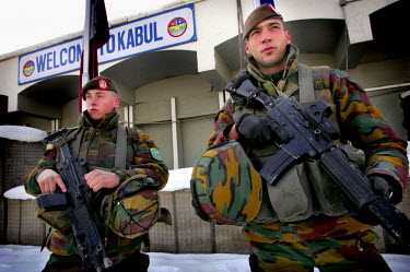 International Security Assistance Force (ISAF) soldiers guarding Kabul airport.