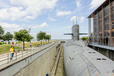 Le Redoutable, the largest nuclear submarine on public display at the Cite de la Mer maritime museum. Visitors can have a guided tour of the inside of the submarine, from the engine rooms to the bunks...