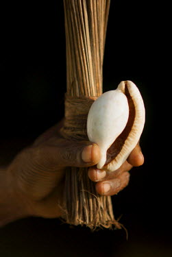 A cowry shell, a traditional form of currency in Papua New Guinea and also a broom used in marriage ceremonies.