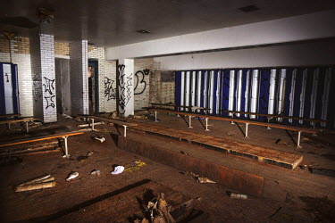 A dressing room in the once famous Kronk Gym in the basement of the oldest recreation centre in the city which opened shortly after World War I and closed in 2006. Today it is a ruin. The Kronk Gym wa...