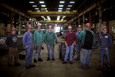 Workers at the High Steel Structures LLC factory in Williamsport. The plant has won several big contracts and is hiring workers. They are making steel bridges for highways and railroads all over USA a...