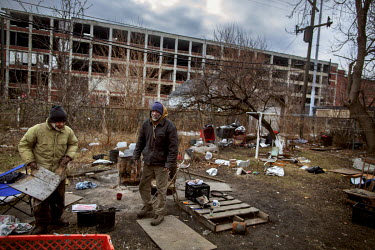 Ronnie Bowlson (58) lives with his brother next to the ruins of the former Packard Automotive Plant, once a factory where once luxury Packards were made by the Packard Motor Car Company and later by t...