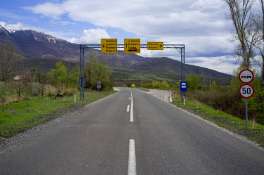 Road signs to the now closed border crossing with Greece.