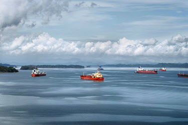 Ships traverse a route through the artificial lake Gatun which links the Panama canal and supplies water to its locks.