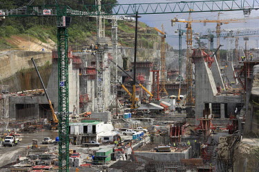 Construction work for the Panama Canal Expansion which will allow ships specified as New Panimax, 320.04m (1,050ft) (l) x 33.54m (110ft) (w) x 12.56m (41.2ft) (d), to pass through. The project, due to...