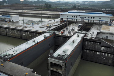 A new set of locks at the Pacific end of the Panama Canal. Construction work for the Panama Canal Expansion will allow ships specified as New Panimax, 320.04m (1,050ft) (l) x 33.54m (110ft) (w) x 12.5...