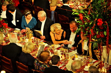 Guests at the annual Lord Mayor's Banquet in London's Guildhall. The banquet is attended by the prime minister, law lords, financiers, diplomats and various members of the establishment.