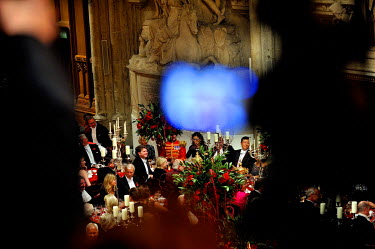 Guests at the Lord Mayor's Banquet, seen from the press gallery. The banquet is attended by the Prime Minister, the Archbishop of Canterbury, law lords, financiers, diplomats and various members of th...