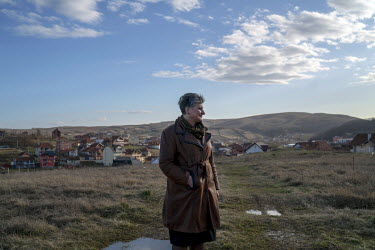 Ajnishahe Halimi on a hill above the town of Skenderaj. Ajnishahe campaigned against a radical imam who took over a mosque in a nearby village and began radicalising the inhabitants. She was successfu...
