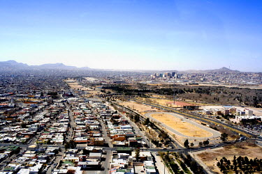 An aerial view of the border between Juarez City and El Paso.