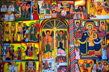 Paintings depicting scenes from the Bible at the Debre Maryam Monastery located on an island in Lake Tana.