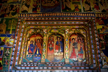 Paintings depicting scenes from the Bible at the Debre Maryam Monastery located on an island in Lake Tana.
