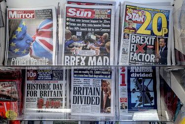 The front pages of tabloid newspapers showing the first edition headlines printed before the outcome of the EU referendum was clear.
