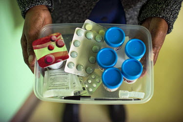 A tray of drugs used to treat XDR-TB. A patient has to take about 20 pills daily for two years to complete the treatment.