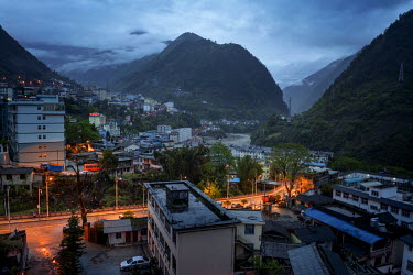 A view at dawn of the Nujiang River as it runs through Gongshan, the largest town in the north of the Nujiang River Valley.