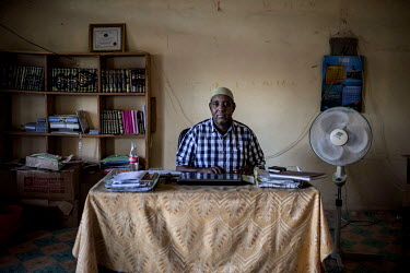Abdullahi Salat, chairman of the Supreme Council of Kenya Muslims at his desk at the SUPKEM office. In the wake of extremist attcks against the town, SUPKEM has been campaigning for peace.