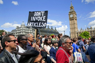 A man holds up a placard outside the Houses of Parliament that reads: 'Don't Invoke Article 50' (the formal first step to leave the EU) at a rally in central London held by people protesting the resul...