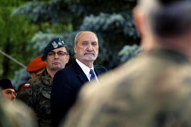 Polish defence minister Antoni Maciarewicz (R) and general Marek Tomaszycki during a ceremony at the National Defence Academy for the official opening of the Nato multinational exercise 'Anaconda 2016...