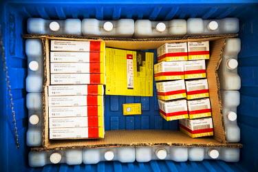 Medecins Sans Frontieres (MSF) staff pack coolers with yellow fever vaccines, which must be kept at between 2 - 8 degrees Celcius, in preparation for a massive immunisation campaign.