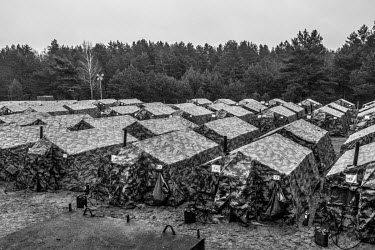 Tents to accommodate troops from several countries including US, Canada, UK, Czech Republic, Georgia and Lithuania during NATO Iron Sword joint exercises.