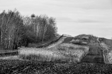 A watch tower on the Ukranian side of the border fence.