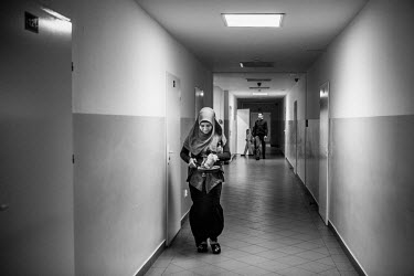 Refugees in a shelter.