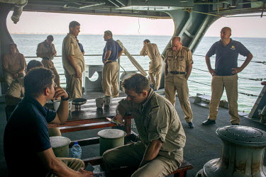Crew members of Regina Maria warship (the flagship of Romanian Military Navy) relaxing after completing their rehearsals for the following week's Navy Day. An annual event, on Navy Day various naval f...