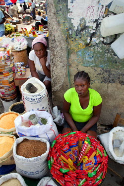 Wilmise Saintilma, selling grains and pasta in a market in the Carrefour district.