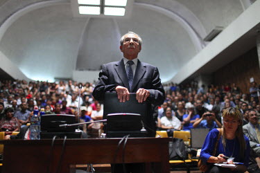 Efrain Rios Montt, former de facto head of state, who is accused of Genocide against the Ixil Mayan people, finally takes the stand during his trial for genocide and crimes against humanity.