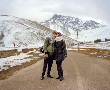 A young couple together in Oukaimeden, a ski resort close to Marrakech which is popular with middle class visitors from Marrakech. While many of them won't do any skiing, a chair lift ride to the reso...
