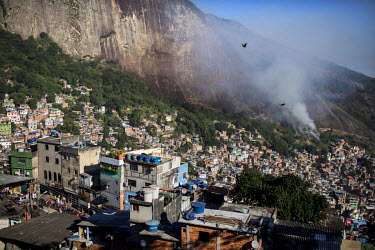Smoke rises from a fire as residents clear out some of the last remnants of the favela's jungle to make use of the land