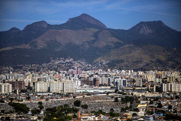 A view looking south to the National Park of Tijuca from the Palmeira teleferic cable car station in Complexo do Alemao in the North Zone.