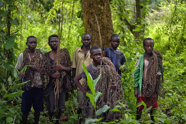 Ethnic Twa pygmies hunting with their traditional weapons, nets, bows and arrows. The conflict in Katanga, a vast province known for its rich deposits of copper and valuable metals, pits the Luba, a B...