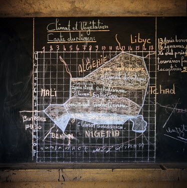 A map of Niger on a blackboard at a school in the village of Gorga.