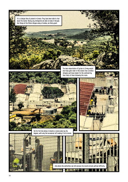 Pages from 'La Grieta', a cross between a graphic novel and a photo story with images by Carlos Spottorno and journalist Guillermo Abril, the result of three years of work looking at the external bord...
