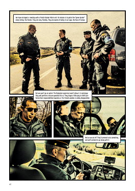 Pages from 'La Grieta', a cross between a graphic novel and a photo story with images by Carlos Spottorno and journalist Guillermo Abril, the result of three years of work looking at the external bord...