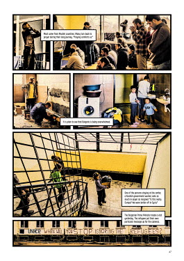 Pages from 'La Grieta', a cross between a graphic novel and a photo story with images by Carlos Spottorno and journalist Guillermo Abril, the result of three years of work looking at the external bord...