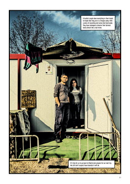 Pages from 'La Grieta', a cross between a graphic novel and a photo story with images by Carlos Spottorno and journalist Guillermo Abril, the result of three years of work looking at the external bord...