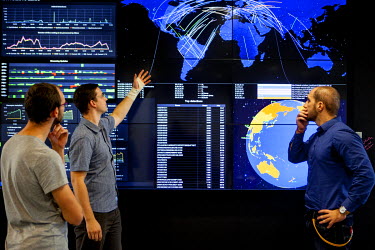 Ondrej David (Malware Analyst, left), Michal Salat, (Threat Intelligence Director, middle) and Nikos Chrysaidos (right) at the headquaters of AVAST Software, a Czech developer of security software.