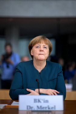Chancellor Angela Merkel prior to testifying at the Bundestag hearing concerning the Volkswagen VW emission scandal at the Marie-Elisabeth-Lueders-Haus.
