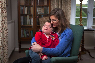Jonathan Bryan, 11, and his Mother Chantal at their home in Stanton St Quintin. Jonathan has cerebal palsy and has learned to communicate with a spelling board. Since using the board Jonathan has caug...