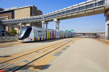 A tram running on the city's ground-level power supplied network.