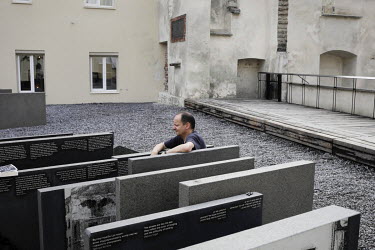 Philippe Sands, the writer of East West Street, at the site in central Lviv where the remnants of the city's synagogue are commemorated with a memorial. Sands wrote most of his 2016 book in Lviv which...