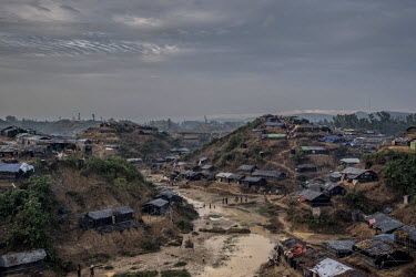 Makeshift shelters belonging to Rohingya refugees line the hills of Balukhali.