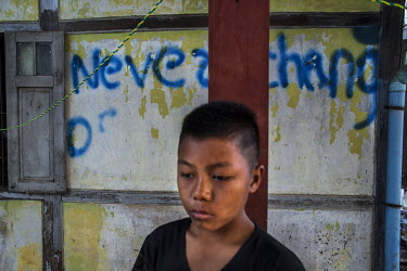 12-year-old Naw Seng was arrested by the Du Ka Htout Pat Jasan volunteer forces about six months ago for sniffing glue. He is still kept at the Du Ka Htout Pat Jasan centre together with other inmates...