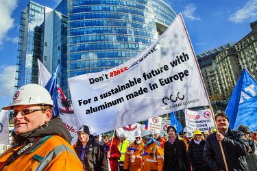 Workers, trade unions and employers (under the banner European Industrial Manifesto for Free and Fair Trade) demonstrate against Chinese dumping of goods on the European market which they claim destro...