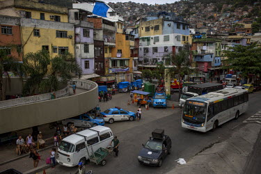 Police vehicles parked Rocinha, the largest single favela in Rio de Janeiro.